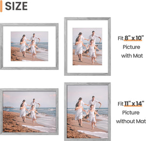 upsimples 11x14 Picture Frame Set of 3, Made of High Definition Glass for 8x10 with Mat or 11x14 Without Mat, Wall and Tabletop Display Photo Frames, Gray