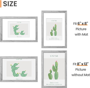 upsimples 8x12 Picture Frame, Display Pictures 6x8 with Mat or 8x12 Without Mat, Wall Hanging Photo Frame, Gray, 1 Pack