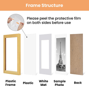 upsimples A4 Picture Frame Set of 5, Display Pictures 6x8 with Mat or 8.3x11.7 Without Mat, Wall Gallery Poster Frames, Gold