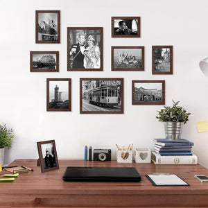 upsimples 10 Pack Picture Frames Collage Wall Decor, Gallery Wall Frame Set for Wall Mounting or Tabletop Display, Multi Sizes Including 8x10, 5x7, 4x6 Family Photo Frames, Brown
