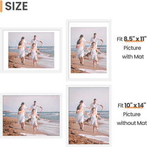 upsimples 10x14 Picture Frame Set of 3, Made of High Definition Glass for 8.5x11 with Mat or 10x14 Without Mat, Wall and Tabletop Display Photo Frames, White