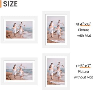 upsimples 5x7 Picture Frame Set of 3, Made of High Definition Glass for 4x6 with Mat or 5x7 Without Mat, Wall and Tabletop Display Photo Frames, White