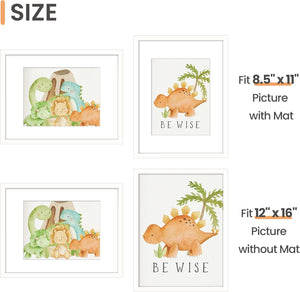 upsimples 12x16 Picture Frame Set of 3, Made of High Definition Glass for 8.5x11 with Mat or 12x16 Without Mat, Wall Mounting Photo Frames, White