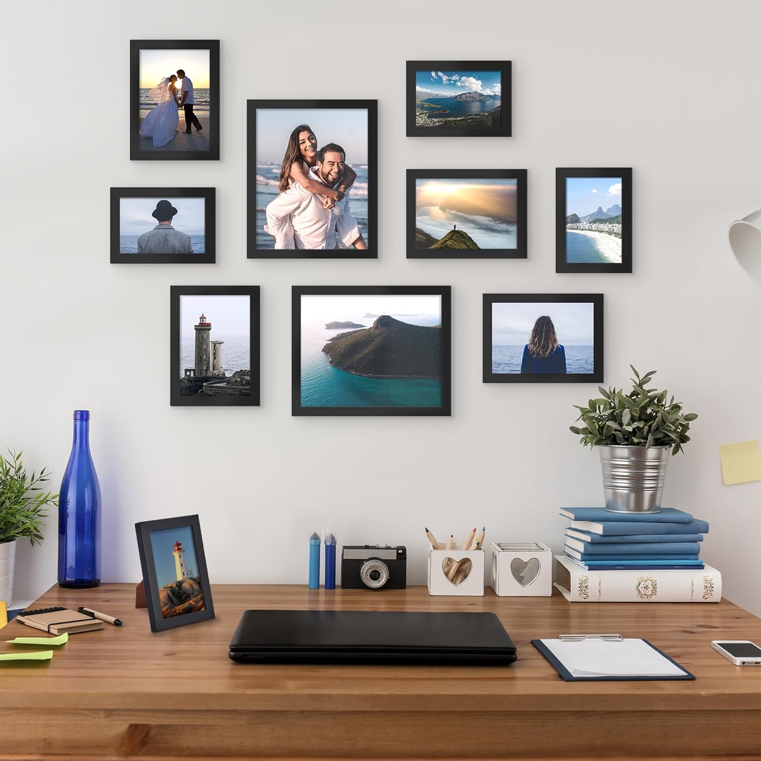 Set Of 3 Black 8x10 Picture Frames - Modern Tabletop Or Wall Mount Photo Frames With Clear Glass