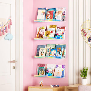 upsimples Iridescent Acrylic Shelves for Wall Storage, 15" Acrylic Floating Shelves, Kids Bookshelf, Nail Polish Holder, Perfume Display Wall Shelves for Bedroom, Living Room, Bathroom, Set of 6