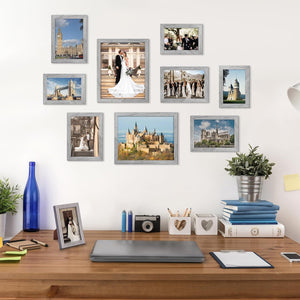 upsimples 10 Pack Picture Frames Collage Wall Decor, Gallery Wall Frame Set for Wall Mounting or Tabletop Display, Multi Sizes Including 8x10, 5x7, 4x6 Family Photo Frames, Gray