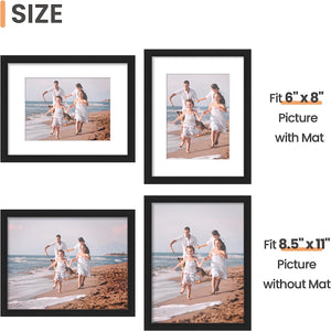 upsimples 8.5x11 Picture Frame Set of 5, Display Pictures 6x8 with Mat or 8.5x11 Without Mat, Wall Gallery Photo Frames, Black