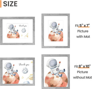 upsimples 8x10 Picture Frame Set of 5, Display Pictures 5x7 with Mat or 8x10 Without Mat, Wall Gallery Photo Frames, Gray