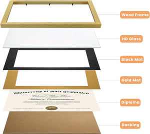 upsimples 11x14 Diploma Frame Certificate Degree Document Frame with High Definition Glass, 3 Pack Diploma Frames 8.5 x 11 with mat for Wall and Tabletop, Gold Double Mat