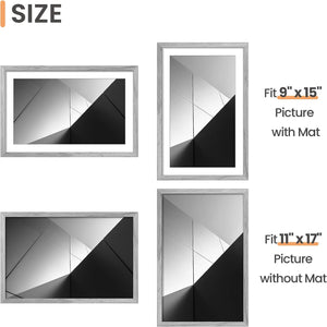 upsimples 11x17 Picture Frame, Display Pictures 9x15 with Mat or 11x17 Without Mat, Wall Hanging Photo Frame, Gray, 1 Pack