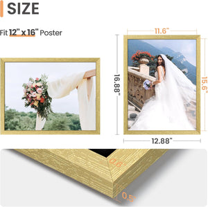upsimples 12x16 Picture Frame, Wall Gallery Photo Frames with Engineered Wood, Gold 1 Pack