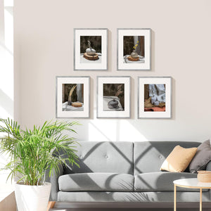 upsimples 16x20 Picture Frame Set of 5, Display Pictures 11x14 with Mat or 16x20 Without Mat, Wall Gallery Poster Frames, Gray