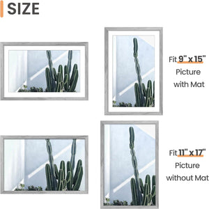 upsimples 11x17 Picture Frame Set of 5, Display Pictures 9x15 with Mat or 11x17 Without Mat, Wall Gallery Photo Frames, Gray