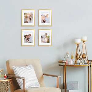 upsimples 11x14 Picture Frame, Display Pictures 8x10 with Mat or 11x14 Without Mat, Wall Hanging Photo Frame, Gold, 1 Pack