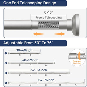 ENJOYBASICS Shower Curtain Rod 30 to 76 Inches, 1 Inch Stainless Steel Adjustable Spring Tension Rods No Drill for Bathroom, Closet, Window, Room Divider, Never Rust, Non Slip, Nickel