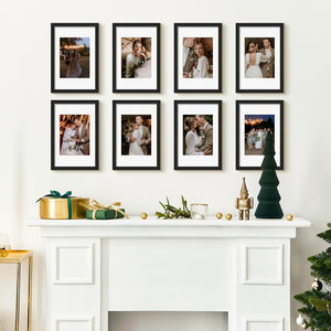 upsimples 8x12 Picture Frame Set of 10, Display Pictures 6x8 with Mat or 8x12 Without, Multi Photo Frames Collage for Wall or Tabletop Display, Black