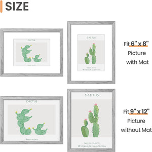 upsimples 9x12 Picture Frame, Display Pictures 6x8 with Mat or 9x12 Without Mat, Wall Hanging Photo Frame, Gray, 1 Pack