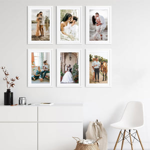 upsimples 11x17 Picture Frame Set of 10, 9x15 with Mat or 11x17 Without Mat, Multi Photo Frames Collage for Wall or Tabletop Display, White