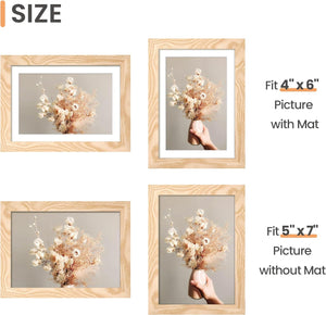 upsimples 5x7 Picture Frame Set of 10, Display Pictures 4x6 with Mat or 5x7 Without Mat, Multi Photo Frames Collage for Wall or Tabletop Display, Natural
