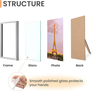 upsimples 5x7 Picture Frame Set of 3, Made of High Definition Glass for 5 x 7 Silver Frames, Wall and Tabletop Display Thin Border Photo Frame for Home Décor