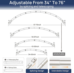 ENJOYBASICS 34-76 Inches Curved Shower Curtain Rod, Adjustable Stainless Steel Shower Rod for Extra Space, Round Shower Rods for Bathroom, Bathtub, Shower, Need to Drill, Nickel