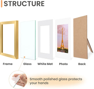 upsimples 8.5x11 Picture Frame Set of 3, Made of High Definition Glass for 6x8 with Mat or 8.5x11 Without Mat, Wall Mounting Photo Frames, Gold