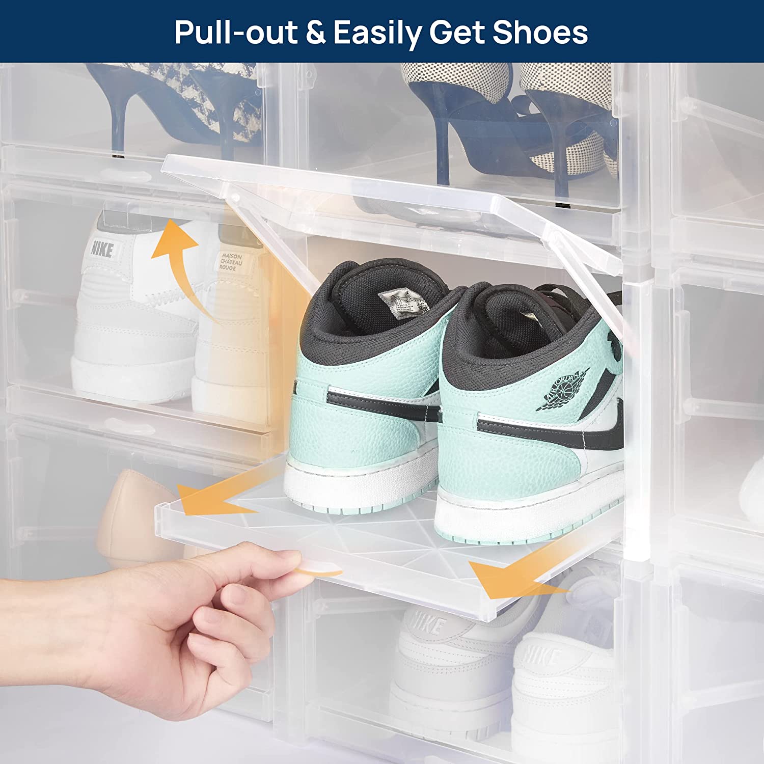 ENJOYBASICS Shoe Storage Boxes, 5 Pack Clear Shoe Boxes Stackable, Space  Saving Organizer Box for Sneaker Storage, Shoe Display Case, Easily  Pull-out