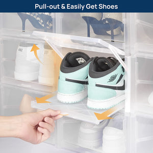 ENJOYBASICS Shoe Storage Boxes, 5 Pack Clear Shoe Boxes Stackable, Space Saving Organizer Box for Sneaker Storage, Shoe Display Case, Easily Pull-out, Fit up to US Size 9 Women, Size 10 Men