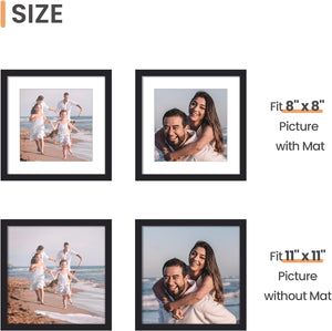upsimples 11x11 Picture Frame, Display Pictures 8x8 with Mat or 11x11 Without Mat, Wall Hanging Photo Frame, Black, 1 Pack