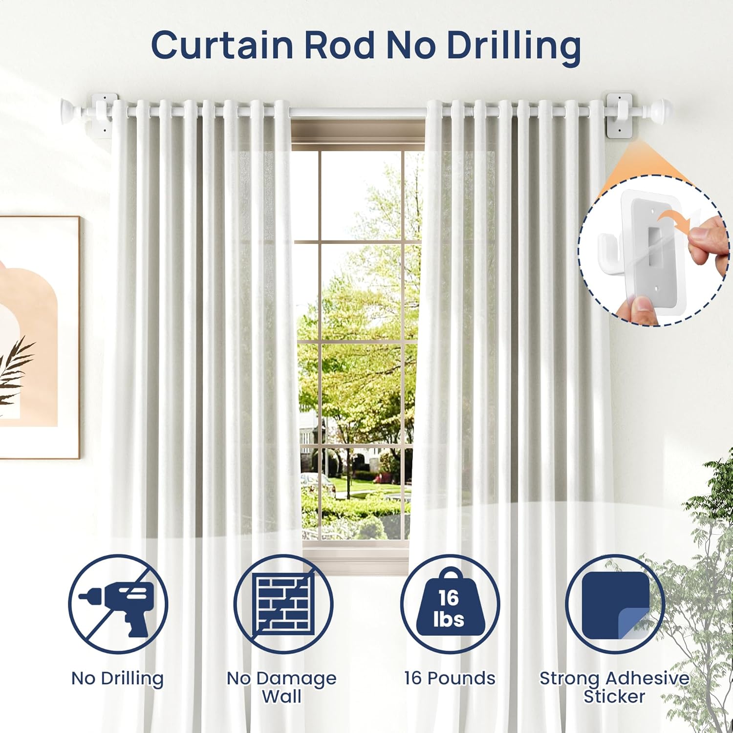 No Drill Curtain Rod ENJOYBASICS No Drill Curtain Rods for Window 28 to 48 Inches, 5/8 Inch