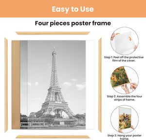 upsimples 12x16 Picture Frame Natural 3 Pack, Scratch-Proof Poster Frames 12 x 16 for Photo Gallery - Slide-In Strips, Horizontal or Vertical Wall Mounting