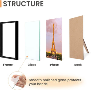 upsimples 4x6 Picture Frame Set of 3, Made of High Definition Glass for 4x 6 Black Frames, Wall and Tabletop Display Thin Border Photo Frame for Home Décor