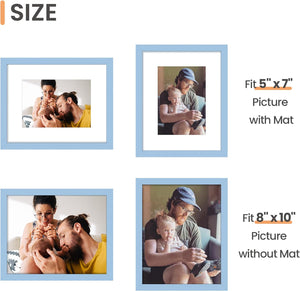 upsimples 8x10 Picture Frame, Display Pictures 5x7 with Mat or 8x10 Without Mat, Wall Hanging Photo Frame, Blue, 1 Pack