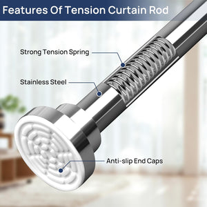 ENJOYBASICS 2 Pack Adjustable Spring Tension Curtain Rod 32 to 66 Inches, Stainless Steel Shower Rod No Drilling, 7/8" Tension Rod for Window, Bathroom, Closet, Room Divider, Chrome