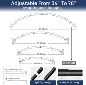 ENJOYBASICS 34-76 Inches Curved Shower Curtain Rod, Adjustable Stainless Steel Shower Rod for Extra Space, Round Shower Rods for Bathroom, Bathtub, Shower, Need to Drill, Matte Black