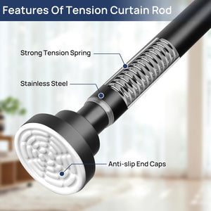 ENJOYBASICS 2 Pack Adjustable Spring Tension Curtain Rods 32 to 66 Inches, Stainless Steel Matte Black Shower Rod No Drilling for Window, Bathroom, Closet, Room Divider, 7/8" Diameter