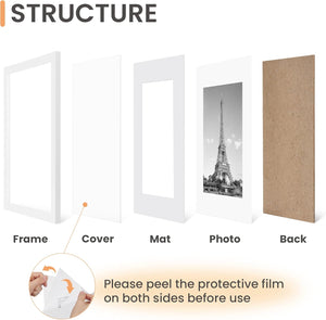 upsimples 9x12 Picture Frame Set of 5,Display Pictures 6x8 with Mat or 9x12 Without Mat,Wall Gallery Photo Frames,White