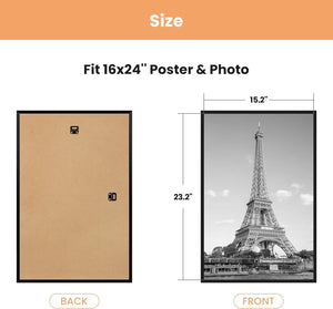 upsimples 16x24 Frame Black 3 Pack, Poster Frames 16 x 24 for Horizontal or Vertical Wall Mounting, Scratch-Proof Wall Gallery Photo Frame