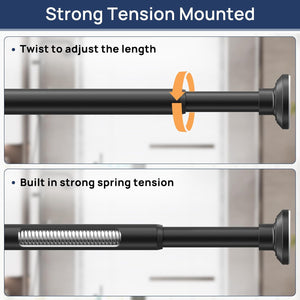 ENJOYBASICS Matte Black Shower Curtain Rod 33 to 60 Inches, 1 Inch Stainless Steel Adjustable Spring Tension Rods No Drill for Bathroom, Closet, Window, Room Divider, Never Rust, Non Slip