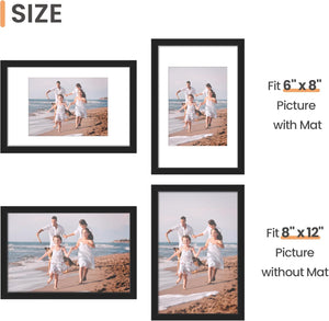 upsimples 8x12 Picture Frame Set of 10, Display Pictures 6x8 with Mat or 8x12 Without, Multi Photo Frames Collage for Wall or Tabletop Display, Black