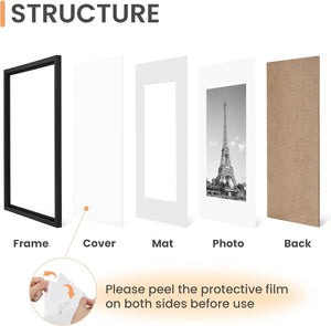 upsimples A3 Picture Frame Set of 5, Display Pictures 8.3x11.7 with Mat or 11.7x16.5 Without Mat, Wall Gallery Poster Frames, Black
