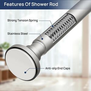 Shower Curtain Rod 33 to 75 Inches, 1 Inch Adjustable Spring Tension Curtain Rod No Drill, Stainless Steel Shower Rod for Bathroom, Closet, Window, Room Divider, Never Rust, Non Slip, Nickel