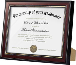 upsimples 8.5x11 Diploma Certificate Frame with High Definition Glass, 1 Pack Degree Document Frame for Wall and Tabletop, Picture Frame for Diploma, Degree, Photos, Mahogany with Gold Beads