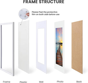 Sindcom 8.5x11 Picture Frame 3 Pack, Poster Frames with Detachable Mat for 6x8 Prints, Horizontal and Vertical Hanging Hooks for Wall Mounting, White Photo Frame for Gallery Home Décor