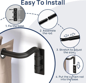 ENJOYBASICS Blackout Curtain Rod for Windows 66 to 120, Wrap Around Curtain Rods for Bedroom, Living Room, Adjustable from 30 to 129 Inches, Matte Black