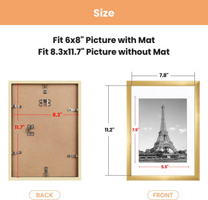 upsimples A4 Picture Frame Set of 5, Display Pictures 6x8 with Mat or 8.3x11.7 Without Mat, Wall Gallery Poster Frames, Gold