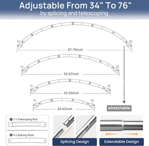 ENJOYBASICS 34-76 Inches Curved Shower Curtain Rod, Adjustable Stainless Steel Shower Rod for Extra Space, Round Shower Rods for Bathroom, Bathtub, Shower, Need to Drill, Chrome