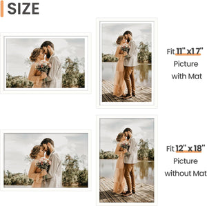 upsimples 12x18 Picture Frame, Display Pictures 11x17 with Mat or 12x18 Without Mat, Wall Hanging Photo Frame, White, 1 Pack