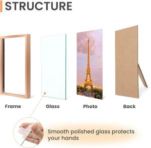 upsimples 5x7 Picture Frame Set of 3, Made of High Definition Glass for 5 x 7 Rose Gold Frames, Wall and Tabletop Display Thin Border Photo Frame for Home Décor