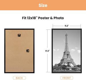 upsimples 12x18 Frame Black 3 Pack, Poster Frames 12 x 18 for Horizontal or Vertical Wall Mounting, Scratch-Proof Wall Gallery Photo Frame